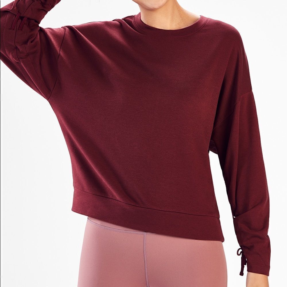 Fabletics Scrunched Sleeve Pullover Sweater - Maroon